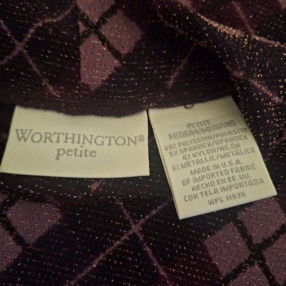 80s Mock Neck Sleeveless Tank Argyle Pattern Metallic Shimmer Petite or Crop VTG - Picture 3 of 6